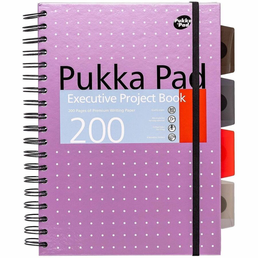 Pukka Pads B5 Metallic Executive Project Books - 200 Pages - Printed - Twin Wirebound - Ruled Front Ruling - 80 g/m² Grammage - B5 - 7" x 10" Sheet Size - Blue, Purple, Silver Cover - Hard Cover, World Map, Repositionable Divider, Storage Pocket -...