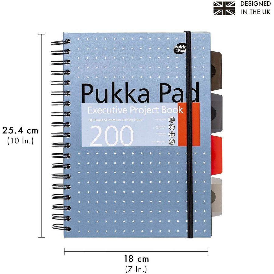 Pukka Pads B5 Metallic Executive Project Books - 200 Pages - Printed - Twin Wirebound - Ruled Front Ruling - 80 g/m² Grammage - B5 - 7" x 10" Sheet Size - Blue, Purple, Silver Cover - Hard Cover, World Map, Repositionable Divider, Storage Pocket -...