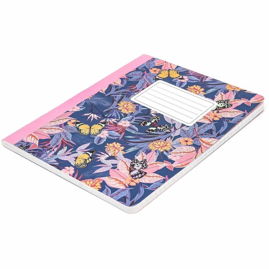 Pukka Pads Bloom Composition Book 3 Pack - 70 Sheets - 140 Pages - Printed - Stitched - 80 g/m² Grammage - 9.70" Height x 7.5" Width - Assorted Cover - 3 / Pack