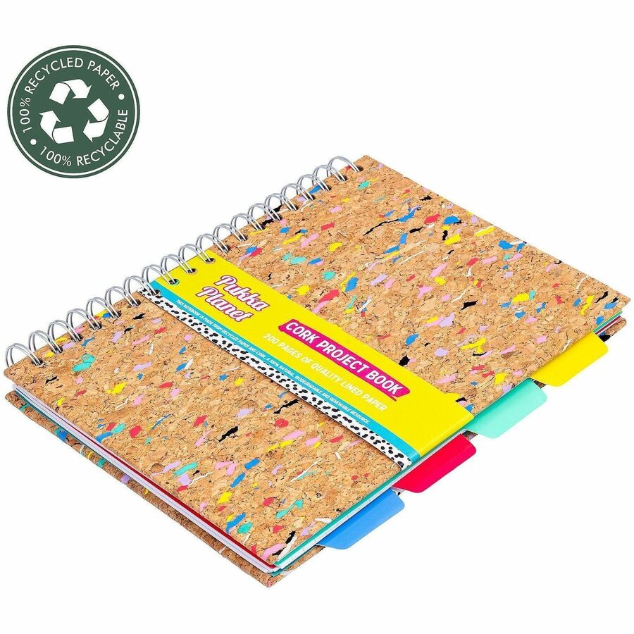 Pukka Pads B5 Cork Project Book - 200 Pages - Printed - Wire Bound - Ruled Front Ruling - 0.31" Ruled - 80 g/m² Grammage - B5 - 6 59/64" x 9 27/32" Sheet Size - 10.12" Height x 7.1" Width - Silver Binding - Cork Cover - Hard Cover, Repositionable ...