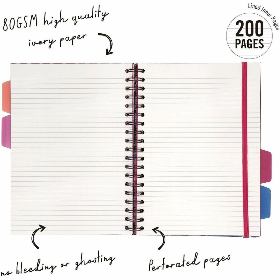 Pukka Pads Bloom B5 Hardcover Project Book - Assorted Pack Of 3 - 200 Pages - Printed - Twin Wirebound - Both Side Ruling Surface - Ruled Front Ruling - 0.31" Ruled - 80 g/m² Grammage - B5 - 6 29/32" x 9 4/5" Sheet Size - 2.25" Height x 8.8" Width...
