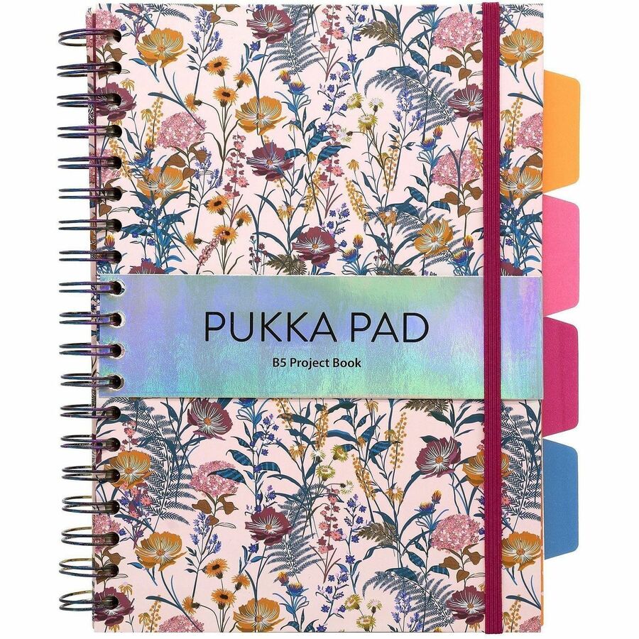 Pukka Pads Bloom B5 Hardcover Project Book - Assorted Pack Of 3 - 200 Pages - Printed - Twin Wirebound - Both Side Ruling Surface - Ruled Front Ruling - 0.31" Ruled - 80 g/m² Grammage - B5 - 6 29/32" x 9 4/5" Sheet Size - 2.25" Height x 8.8" Width...