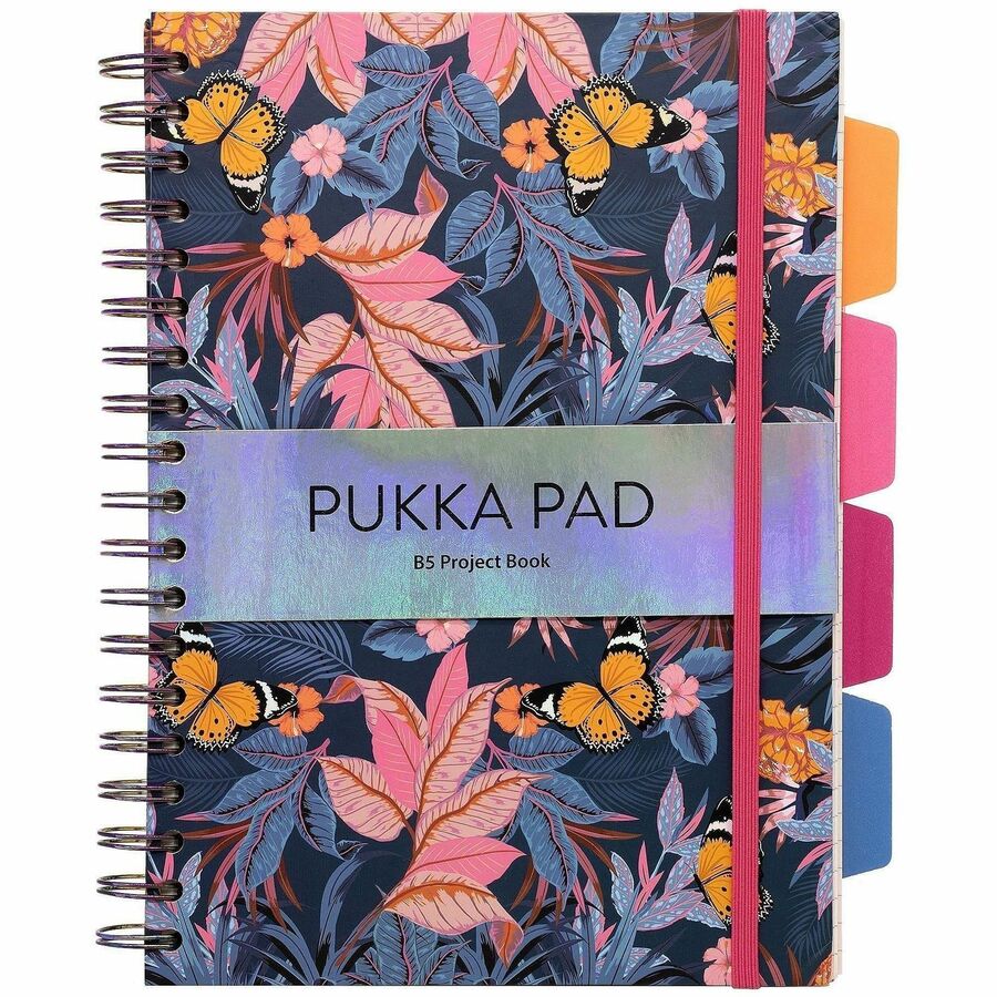 Pukka Pads Bloom B5 Hardcover Project Book - Assorted Pack Of 3 - 200 Pages - Printed - Twin Wirebound - Both Side Ruling Surface - Ruled Front Ruling - 0.31" Ruled - 80 g/m² Grammage - B5 - 6 29/32" x 9 4/5" Sheet Size - 2.25" Height x 8.8" Width...