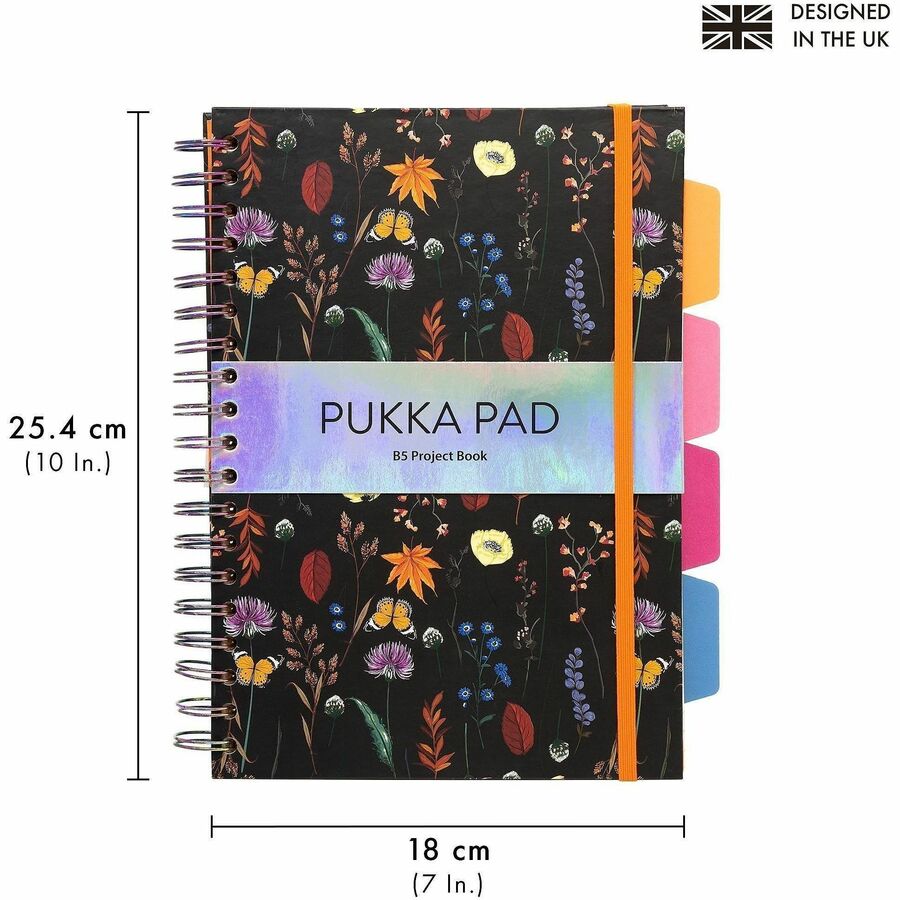 Pukka Pads Bloom B5 Hardcover Project Book - Assorted Pack Of 3 - 200 Pages - Printed - Twin Wirebound - Both Side Ruling Surface - Ruled Front Ruling - 0.31" Ruled - 80 g/m² Grammage - B5 - 6 29/32" x 9 4/5" Sheet Size - 2.25" Height x 8.8" Width...