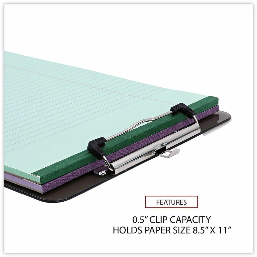 Universal Clipboard - 0.50" Clip Capacity - Storage for Paper - 8 1/2" x 11" Sheet Size - Plastic - Translucent Black - 1 Each