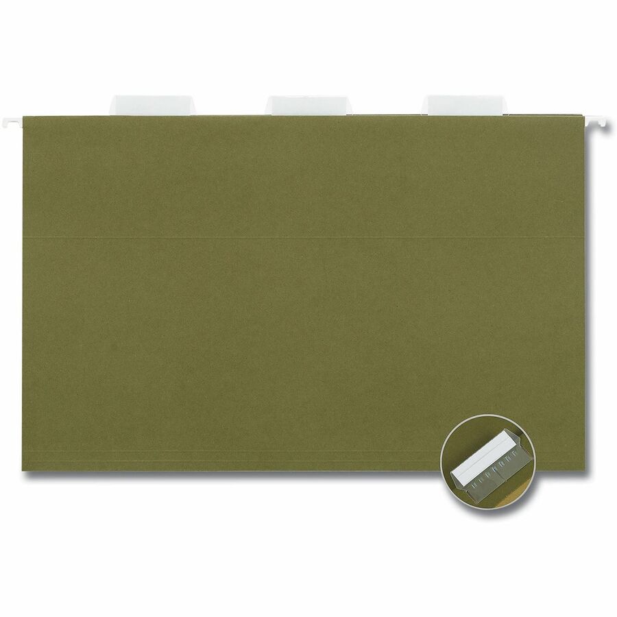 Universal 1/5 Tab Cut Legal Hanging Folder - 8 1/2" x 14" - 1" Expansion - Assorted Tab Position - 11 pt. - Stock - Standard Green - 50 Carton