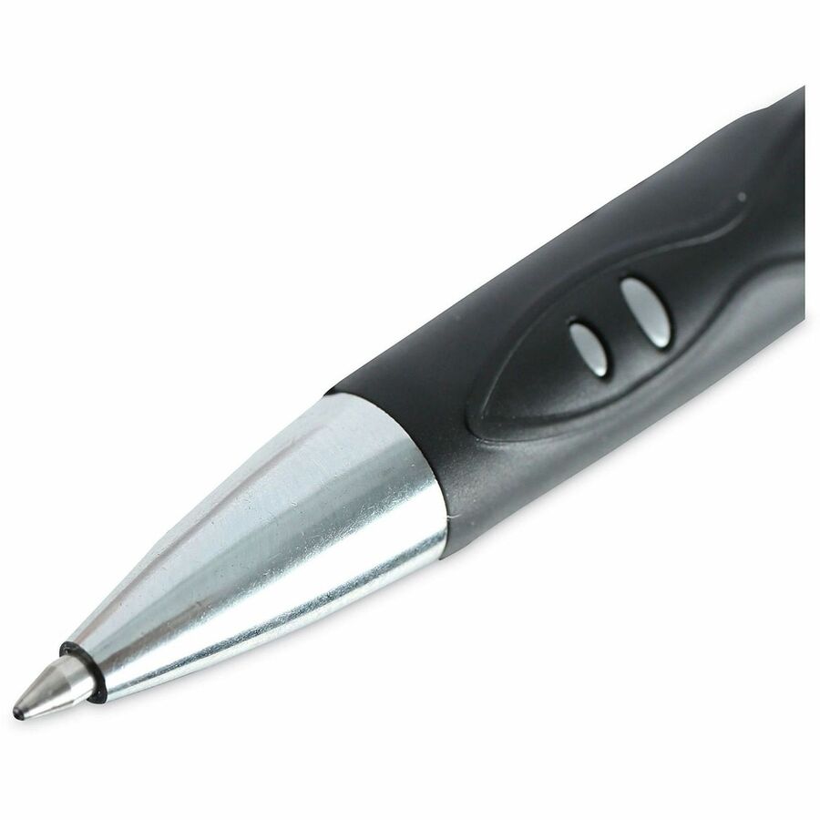 Universal Comfort Grip Gel Pen - 0.7 mm Medium Conical Pen Point - Retractable - Black Ink - Water Based - Gray, Black, Silver Barrel - 1 Dozen