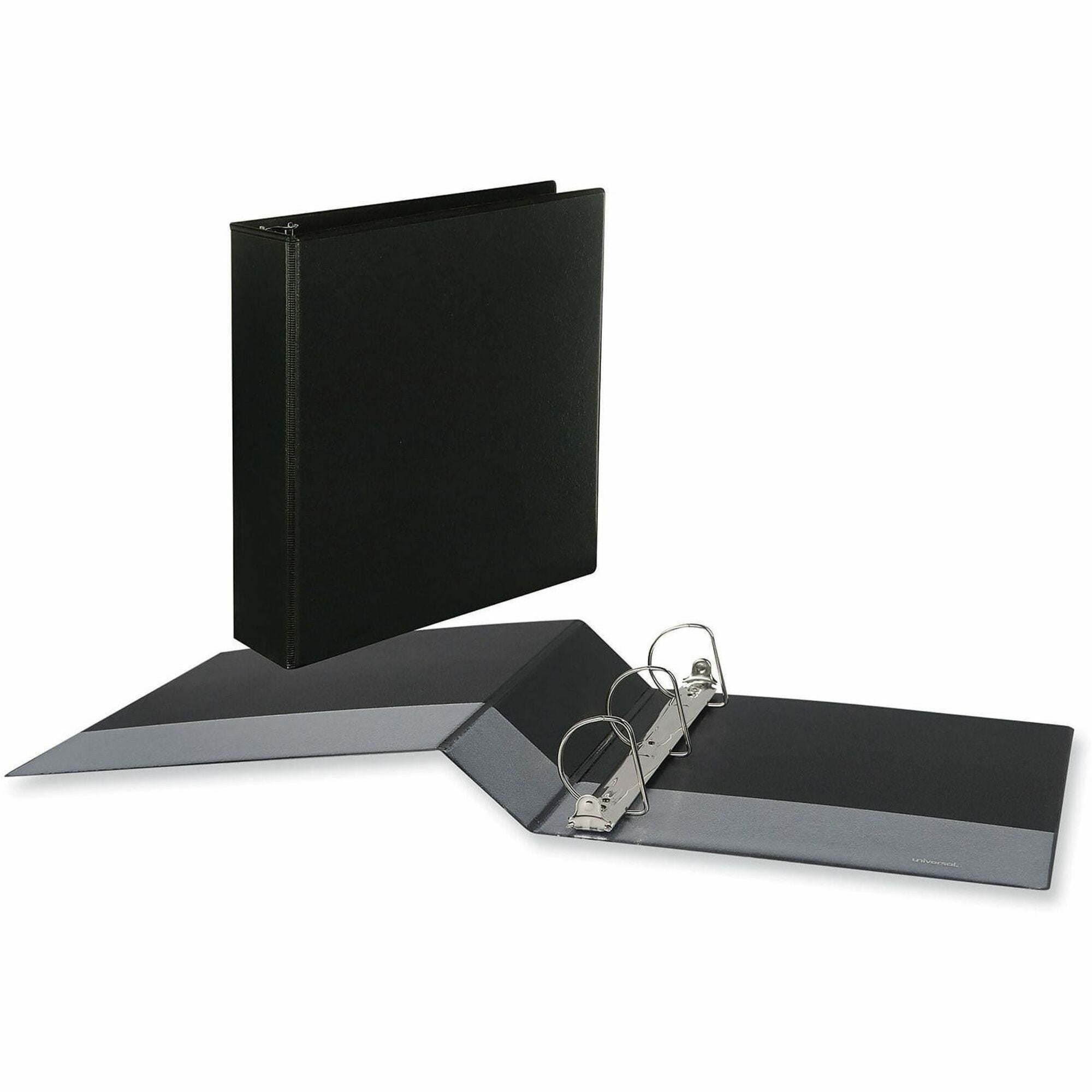 Universal Slant D-Ring View Binder, 3 Rings, 2" Capacity, 11 x 8.5, Black, 6/Carton - 2" Binder Capacity - Letter - 8 1/2" x 11" Sheet Size - 480 Sheet Capacity - 3 Ring(s) - Fastener(s): Ring - Pocket(s): 2, Inside Front & Back - Polypropylene - Black...