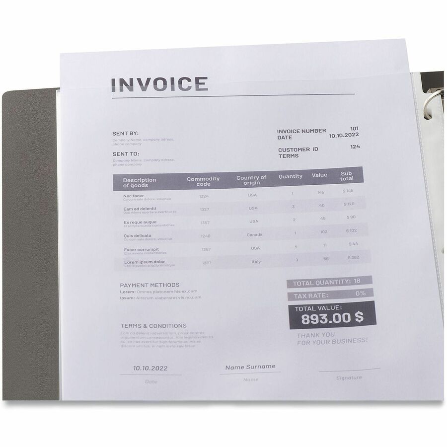 Universal Sheet Protector - Sheet Capacity - For Letter 8 1/2" x 11" Sheet - 3 x Holes - Top Loading - Clear - 100 / Pack