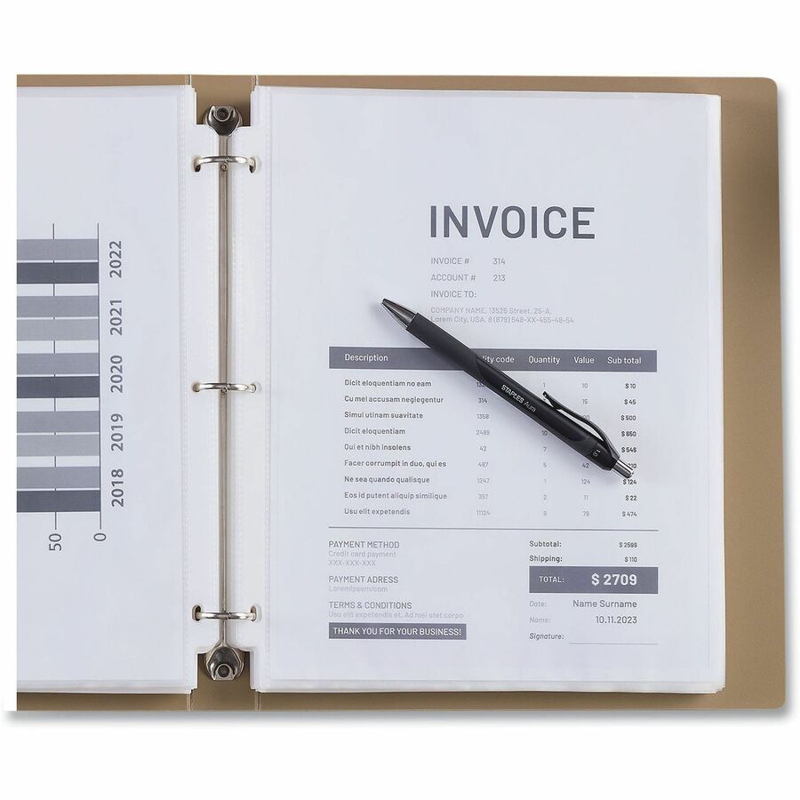 Universal Sheet Protector - Sheet Capacity - For Letter 8 1/2" x 11" Sheet - 3 x Holes - Top Loading - Clear - 100 / Pack