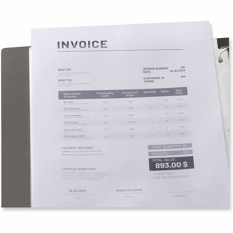 Universal Sheet Protector - Sheet Capacity - For Letter 8 1/2" x 11" Sheet - 3 x Holes - Top Loading - Clear - 100 / Pack