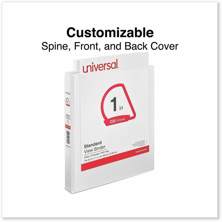 Universal Slant D-Ring View Binder, 3 Rings, 1" Capacity, 11 x 8.5, White, 12/Carton - 1" Binder Capacity - Letter - 8 1/2" x 11" Sheet Size - 220 Sheet Capacity - 3 Ring(s) - Fastener(s): Ring - Pocket(s): 2, Inside Front & Back - Polypropylene - Whit...