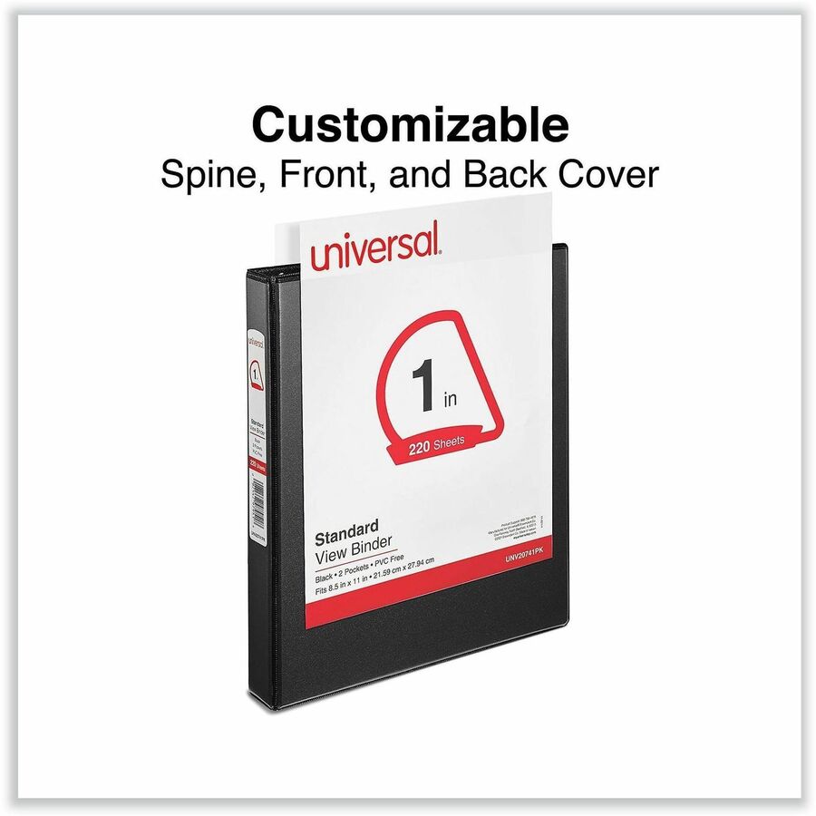 Universal Slant D-Ring View Binder, 3 Rings, 1" Capacity, 11 x 8.5, Black, 12/Carton - 1" Binder Capacity - Letter - 8 1/2" x 11" Sheet Size - 220 Sheet Capacity - 3 Ring(s) - Fastener(s): Ring - Pocket(s): 2, Inside Front & Back - Polypropylene - Blac...