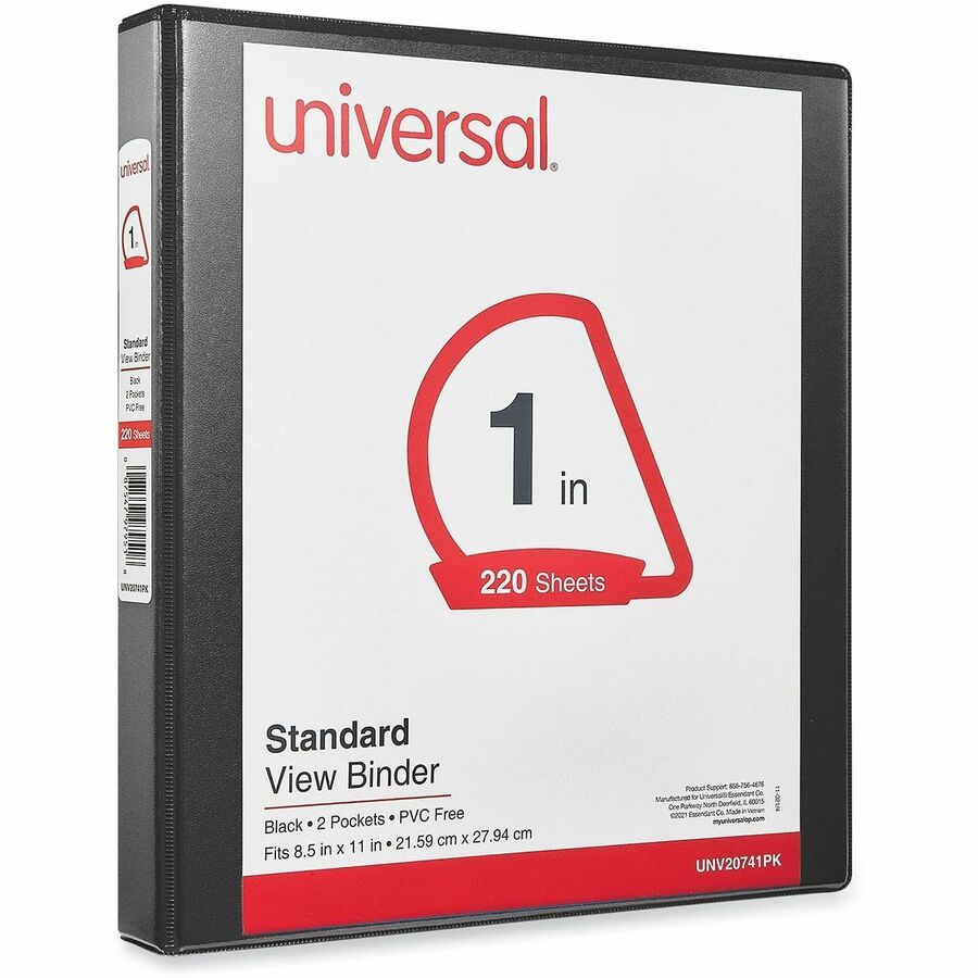 Universal Slant D-Ring View Binder, 3 Rings, 1" Capacity, 11 x 8.5, Black, 12/Carton - 1" Binder Capacity - Letter - 8 1/2" x 11" Sheet Size - 220 Sheet Capacity - 3 Ring(s) - Fastener(s): Ring - Pocket(s): 2, Inside Front & Back - Polypropylene - Blac...