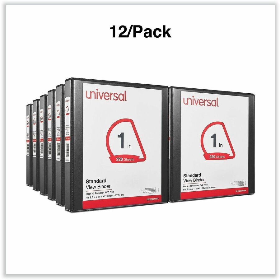 Universal Slant D-Ring View Binder, 3 Rings, 1" Capacity, 11 x 8.5, Black, 12/Carton - 1" Binder Capacity - Letter - 8 1/2" x 11" Sheet Size - 220 Sheet Capacity - 3 Ring(s) - Fastener(s): Ring - Pocket(s): 2, Inside Front & Back - Polypropylene - Blac...