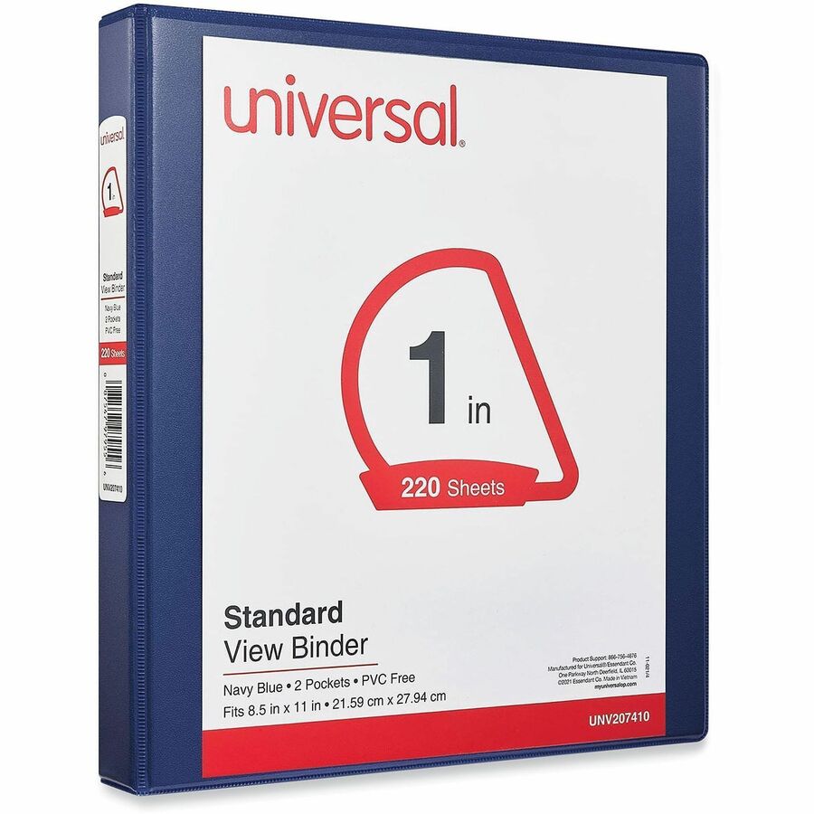 Universal Slant D-Ring View Binder, 3 Rings, 1" Capacity, 11 x 8.5, Navy Blue - 1" Binder Capacity - Letter - 8 1/2" x 11" Sheet Size - 220 Sheet Capacity - 3 Ring(s) - Fastener(s): Ring - Pocket(s): 2, Inside Front & Back - Polypropylene - Navy Blue -...