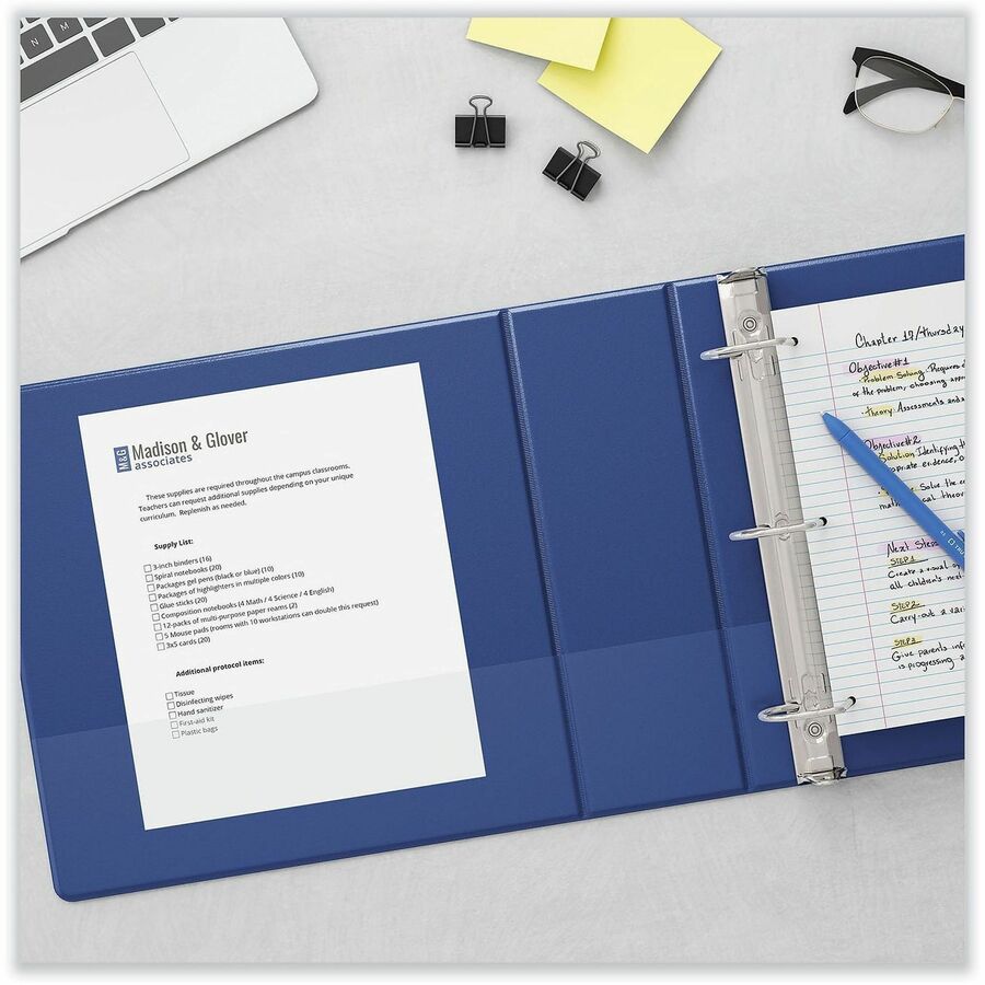 Universal Slant D-Ring View Binder, 3 Rings, 1.5" Capacity, 11 x 8.5, Navy Blue - 1 1/2" Binder Capacity - Letter - 8 1/2" x 11" Sheet Size - 350 Sheet Capacity - 3 Ring(s) - Fastener(s): Ring - Pocket(s): 2, Inside Front & Back - Polypropylene - Navy ...