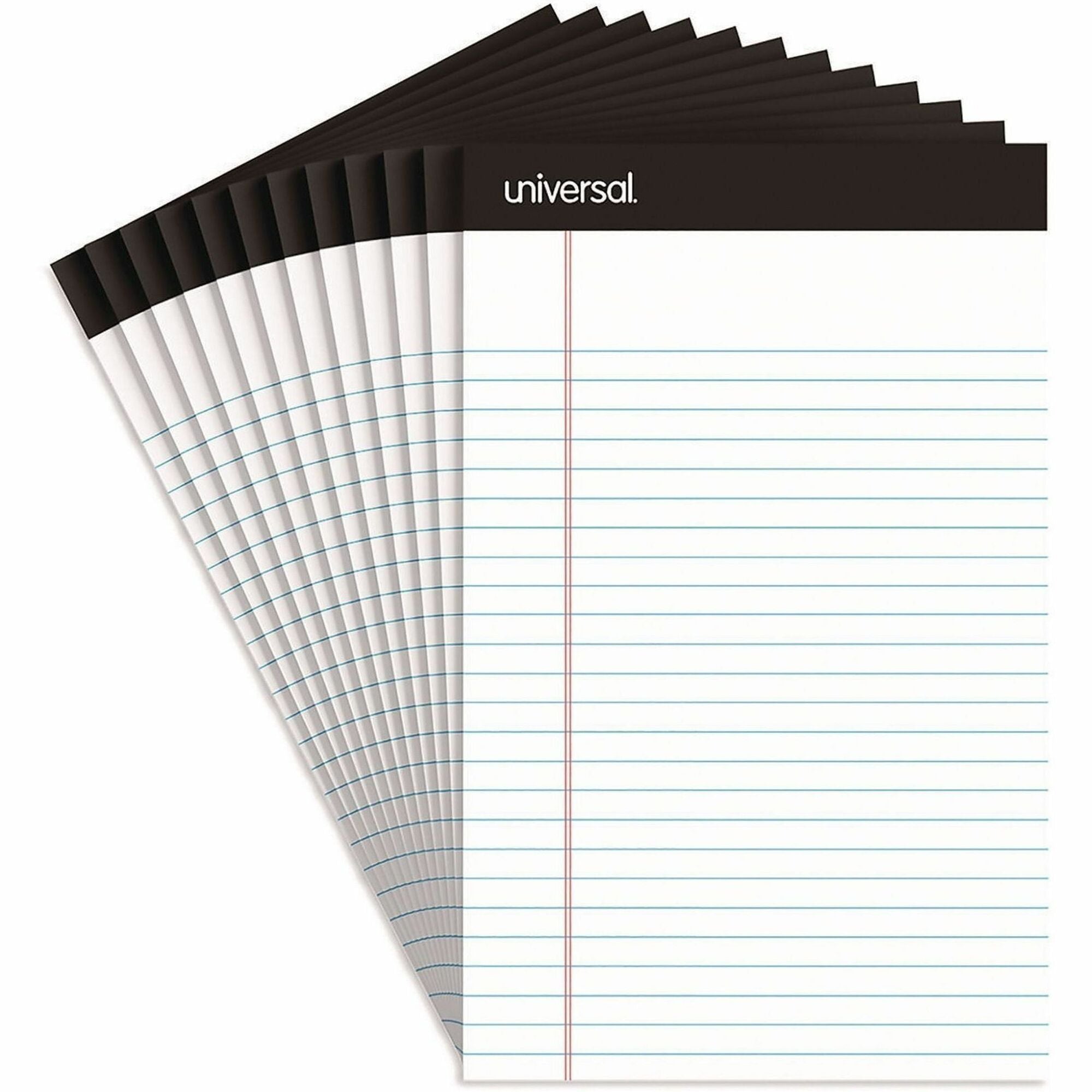 Universal Notepad - 1 Subject(s) - Tape Bound - Narrow Ruled Margin - 5" x 8" Sheet Size x 8" Length - White Paper - Chipboard Cover - 12 / Pack
