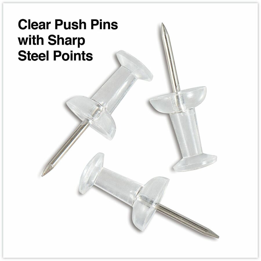Universal Clear Push Pins, Plastic, Clear, 0.38" , 400/Pack - 0.38" Shank - 0.25" Head - Clear - Plastic, Steel - 400 / Pack