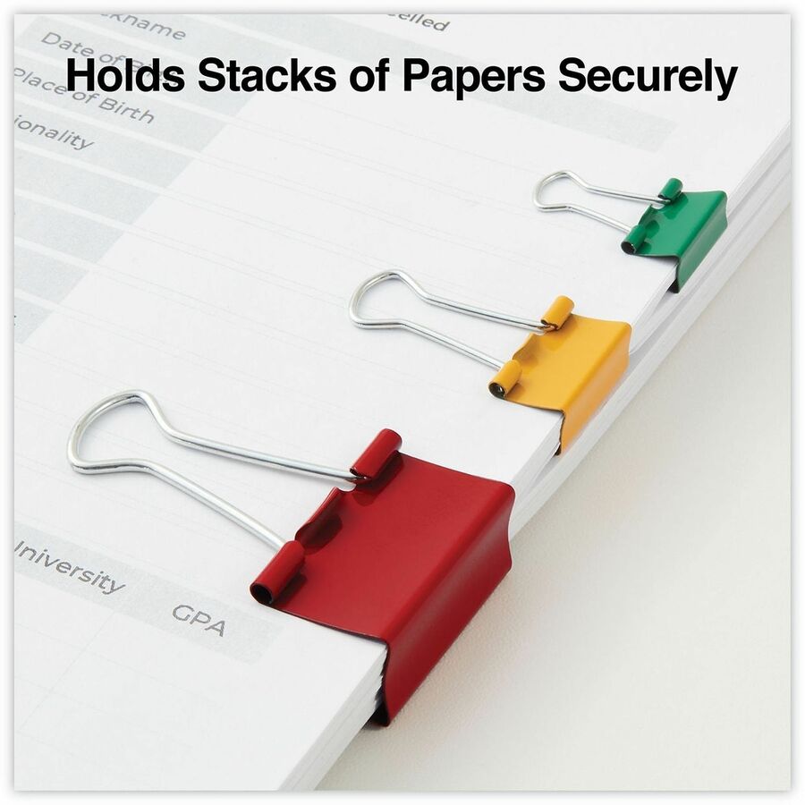 Universal Binder Clip - Assorted Sizes - 0.25" , 0.38" , 0.63" Size Capacity - Assorted, Blue, Green, Red, Gold, White - Metal, Steel Wire - 30 / Pack