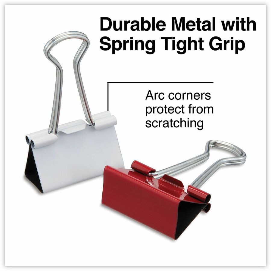 Universal Binder Clip - Assorted Sizes - 0.25" , 0.38" , 0.63" Size Capacity - Assorted, Blue, Green, Red, Gold, White - Metal, Steel Wire - 30 / Pack