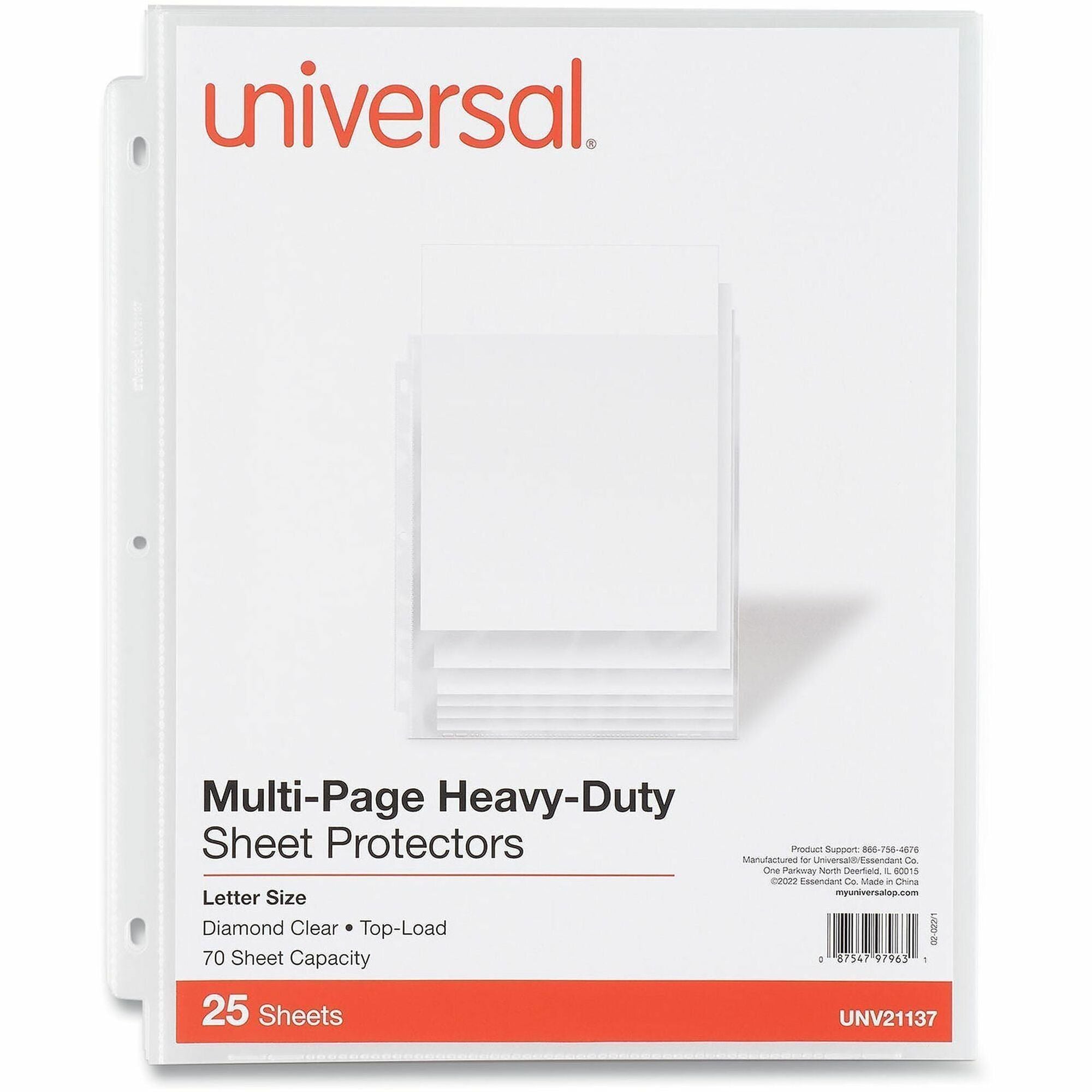 Universal Sheet Protector - 0.3" Height x 9.4" Width x 11.4" Length - 70 x Sheet Capacity - For Letter 8 1/2" x 11" Sheet - 3 x Holes - Ring Binder - Top Loading - Clear - Poly, Polypropylene - 25 / Pack