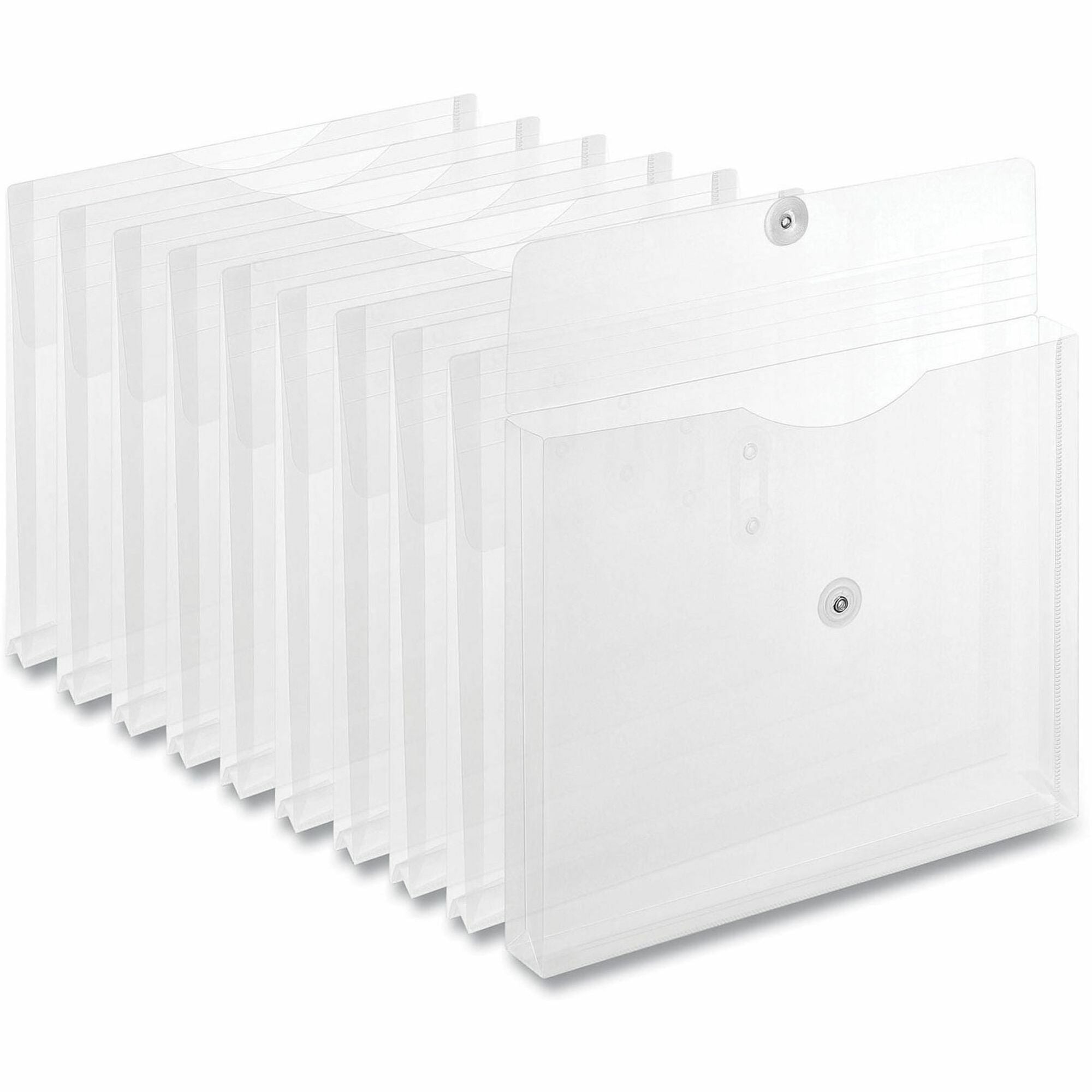Universal Side Opening Poly Envelopes, 1" Expansion, Letter Size, Clear, 10/Pack - File - Letter - 9 49/64" Width x 11 47/64" Length - String/Button - Clear - Plastic, Polypropylene - 10 / Pack