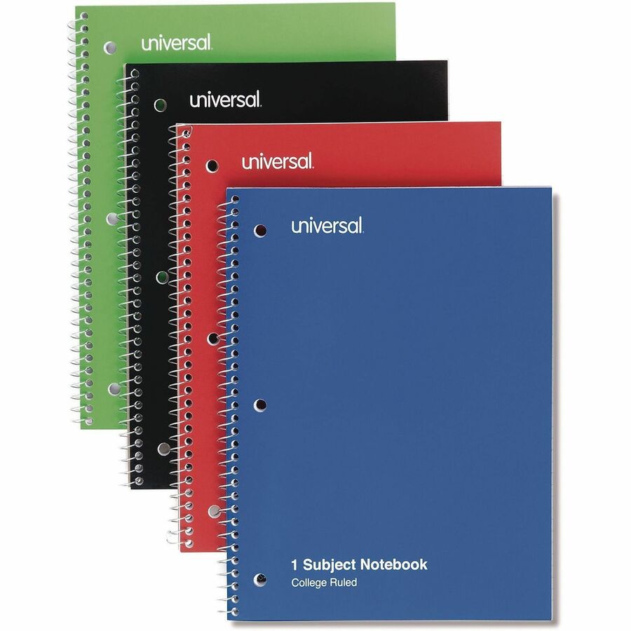 Universal Notebook - 1 Subject(s) - 70 Sheets - Spiral - College Ruled, Medium Ruled Front Ruling - 10 1/2" x 8" Sheet Size - White Paper - Assorted Paperboard Cover - 4 / Pack