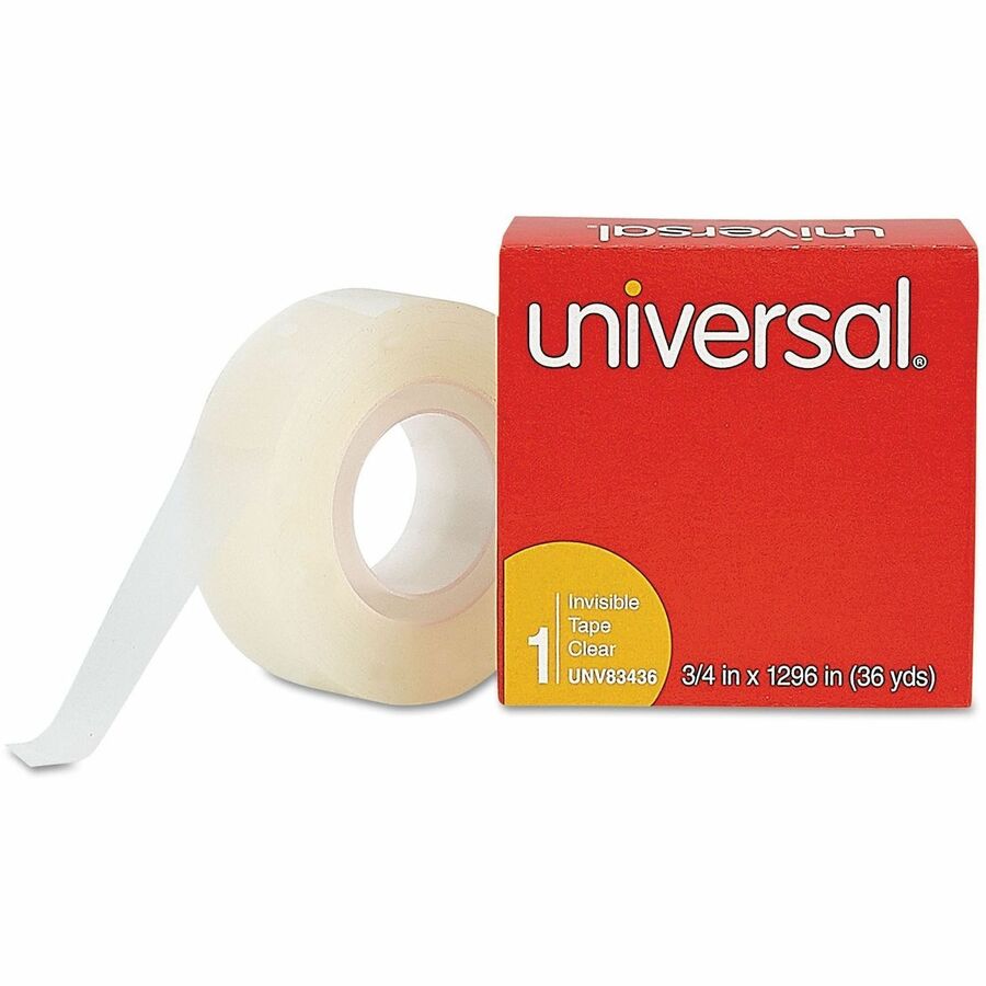 Universal Invisible Tape, 1" Core, 0.75" x 36 yds, Clear, 12/Pack - 36 yd Length x 0.75" Width x 2 mil Thickness - 1" Core - Matte - Clear - Acrylic - Plastic Backing - 12 / Pack