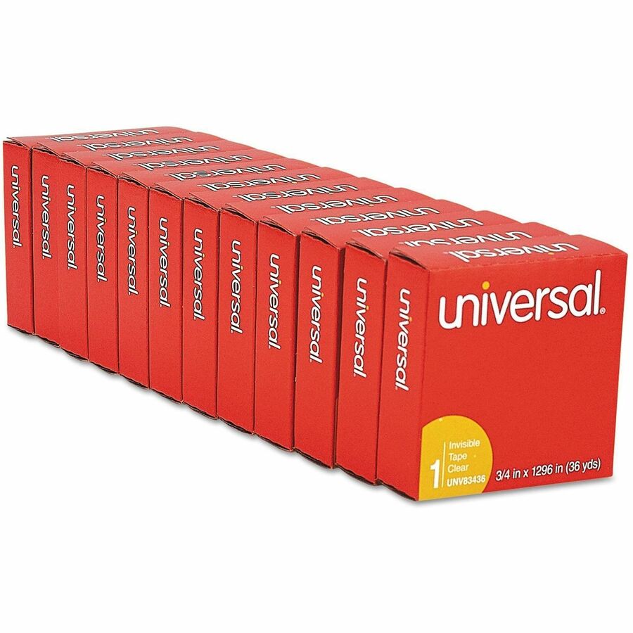 Universal Invisible Tape, 1" Core, 0.75" x 36 yds, Clear, 12/Pack - 36 yd Length x 0.75" Width x 2 mil Thickness - 1" Core - Matte - Clear - Acrylic - Plastic Backing - 12 / Pack