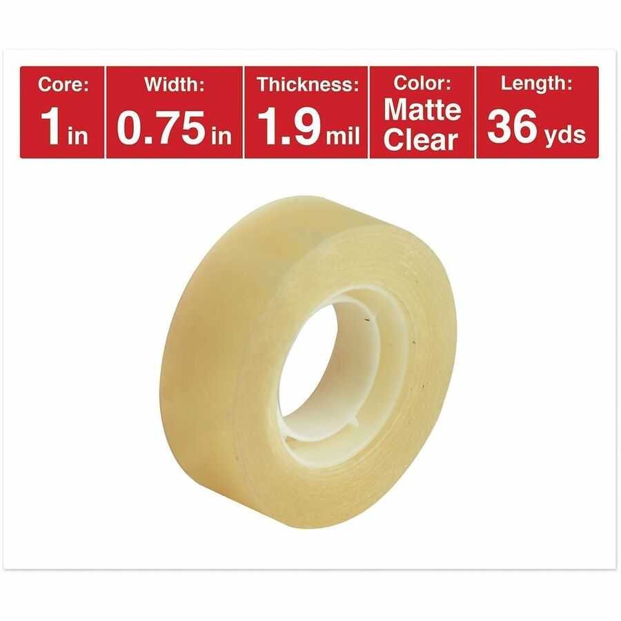 Universal Invisible Tape, 1" Core, 0.75" x 36 yds, Clear, 12/Pack - 36 yd Length x 0.75" Width x 2 mil Thickness - 1" Core - Matte - Clear - Acrylic - Plastic Backing - 12 / Pack