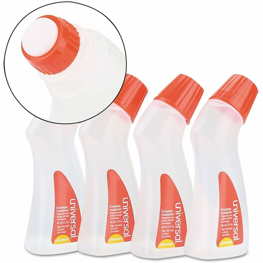 Universal Envelope Moistener - 2.20 oz - Clear - Adhesive, Clog-free, Fast-drying, Non-toxic - Polymer - 4 / Pack