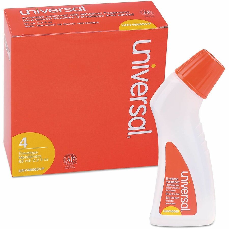 Universal Envelope Moistener - 2.20 oz - Clear - Adhesive, Clog-free, Fast-drying, Non-toxic - Polymer - 4 / Pack