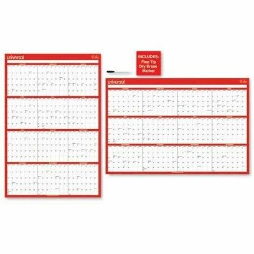 Universal Erasable Wall Calendar, 24 x 36, White/Red Sheets, 12-Month (Jan to Dec): 2026 - Monthly - 12 Month - January 2026 to December 2026 - White/Red Sheet - Wall Mount - Erasable, Write on/Wipe off, Double-sided, Planing Calendar, Printed, Monthly...