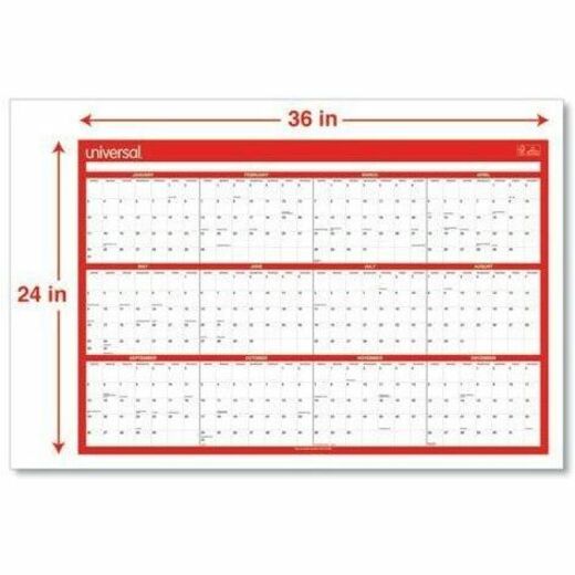 Universal Erasable Wall Calendar, 24 x 36, White/Red Sheets, 12-Month (Jan to Dec): 2026 - Monthly - 12 Month - January 2026 to December 2026 - White/Red Sheet - Wall Mount - Erasable, Write on/Wipe off, Double-sided, Planing Calendar, Printed, Monthly...