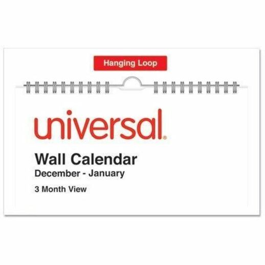 Universal Calendar - Julian Dates - Quarterly - 14 Month - December 2025 to January 2027 - 3 Month Single Page Layout - 12" x 27" Sheet Size - White/Red Sheet - Wire-O - Wall Mount - Three Month Calendar, To-do List, Ruled Daily Block, Printed, Planing...