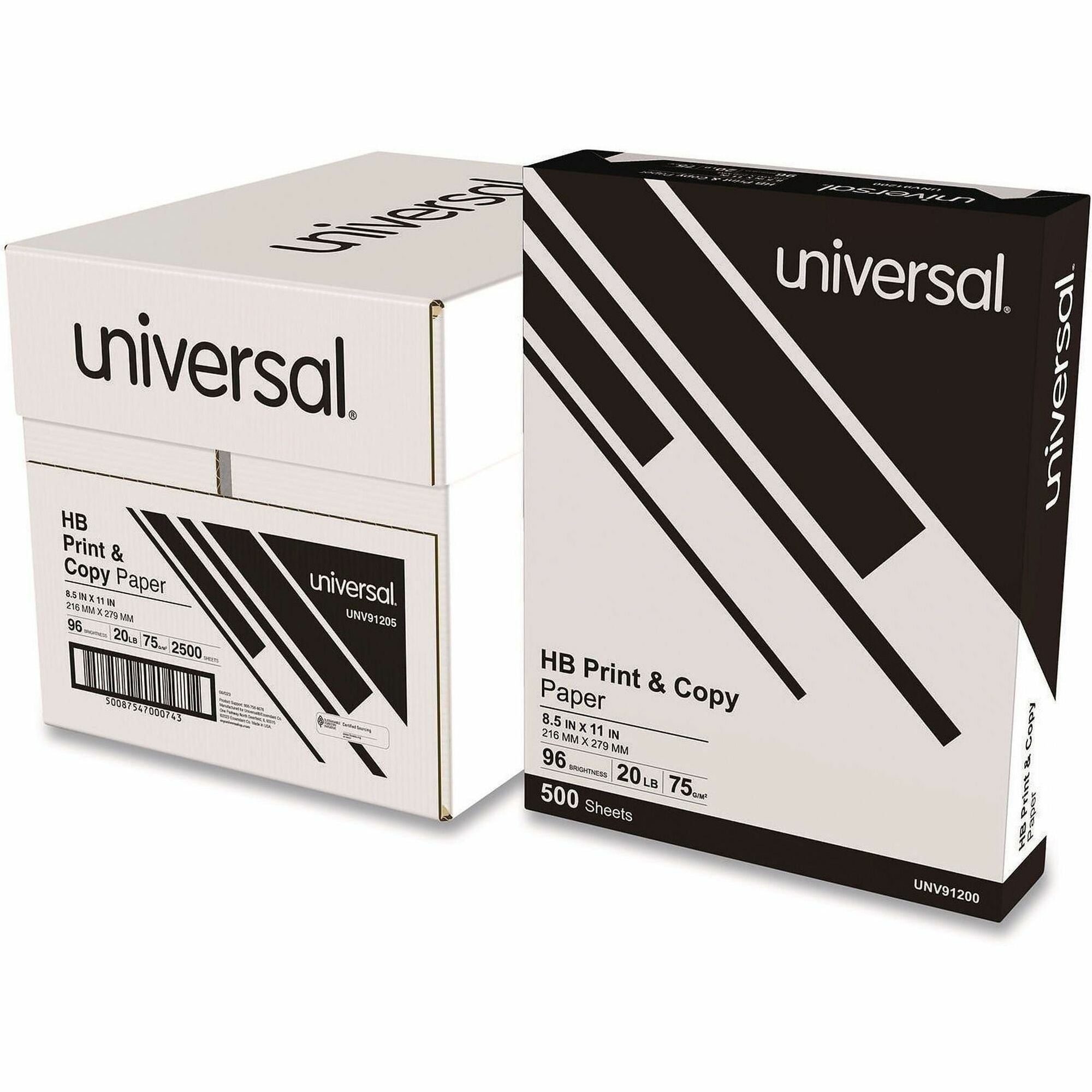 Universal Copy Paper - 20 lb Basis Weight - Bright White - 2500 Sheets - 500 Sheets per Ream - 5 Ream per Case
