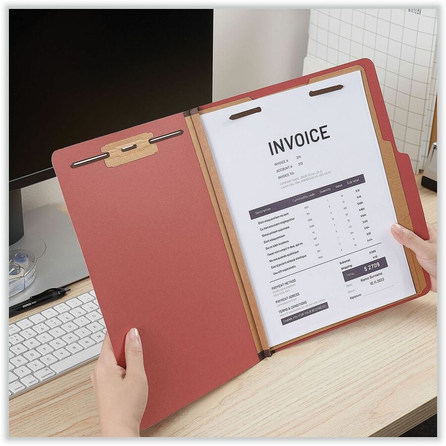Universal 2/5 Tab Cut Letter Classification Folder - 8 1/2" x 11" - 2 1/2" Expansion - 6 Fastener(s) - 2" Fastener Capacity - Top Tab Location - Assorted Tab Position - 2 Divider(s) - Brick Red - 20 Box