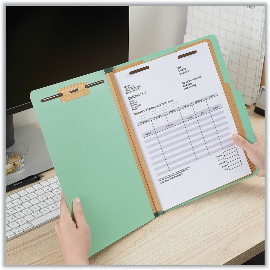 Universal 2/5 Tab Cut Letter Classification Folder - 8 1/2" x 11" - 2 1/2" Expansion - 6 Fastener(s) - 2" Fastener Capacity - Top Tab Location - Assorted Tab Position - 2 Divider(s) - Light Green - 20 Box
