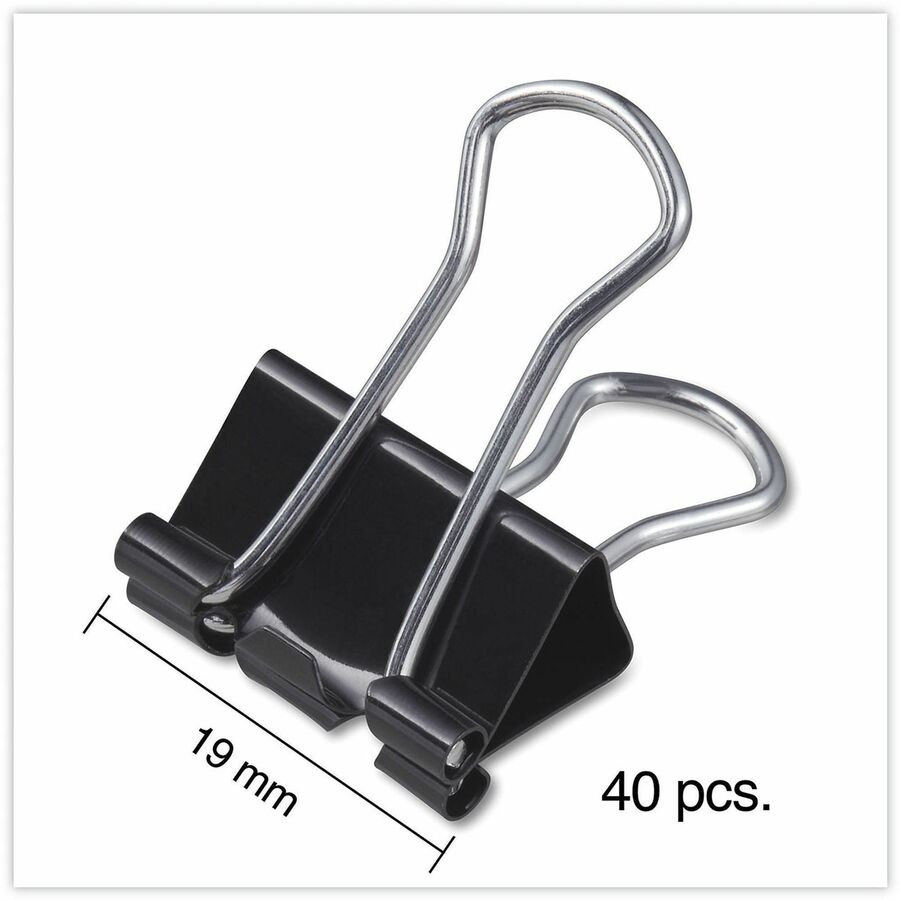 Universal Binder Clips with Storage Tub, Small, Black/Silver, 40/Pack - Small - 0.7" Width - 0.38" Size Capacity - Black, Silver - Metal, Steel Wire - 40 / Pack