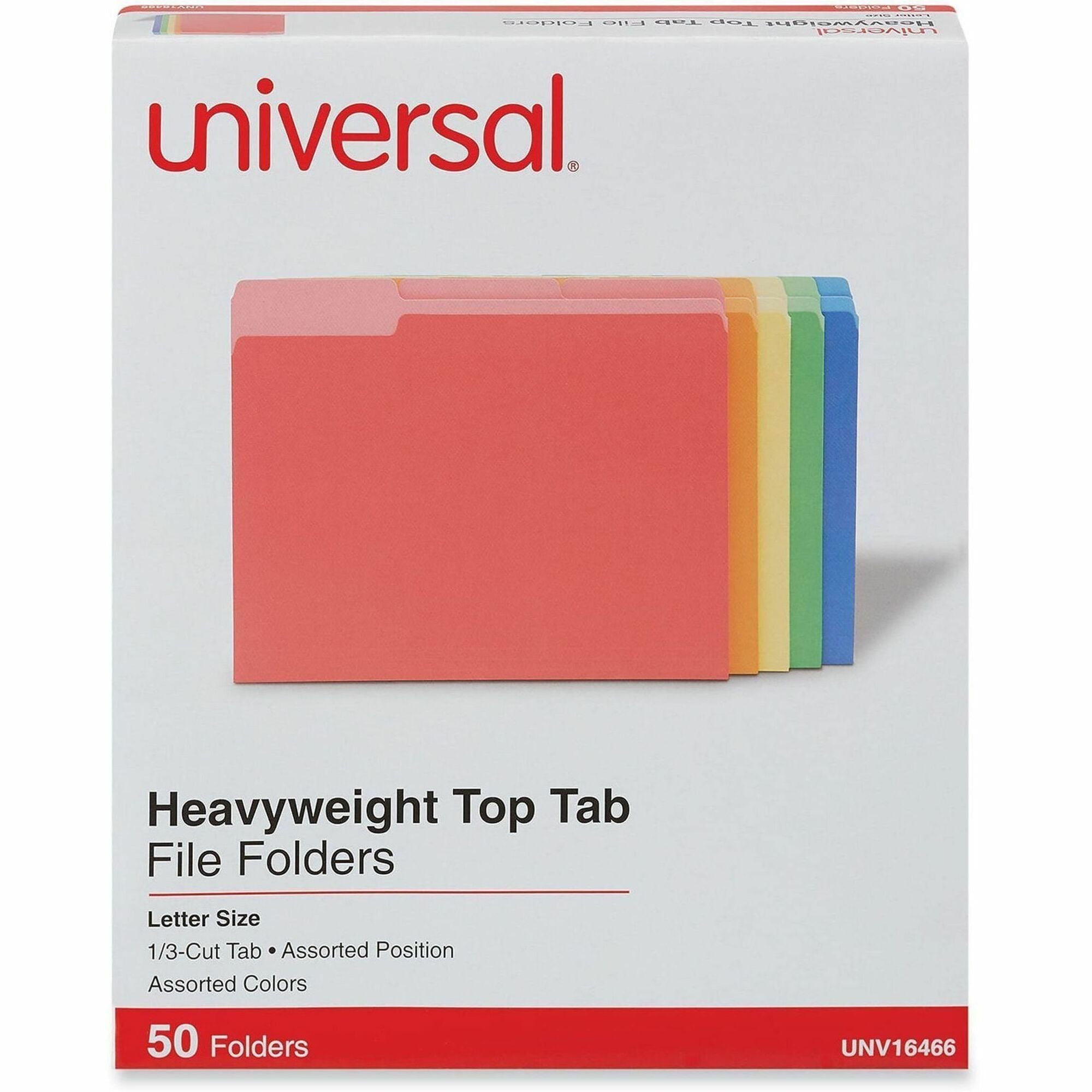 Universal 1/3 Tab Cut Letter Top Tab File Folder - 8 1/2" x 11" - 3/4" Expansion - Assorted Tab Position - 14 pt. - Stock - 50 Box