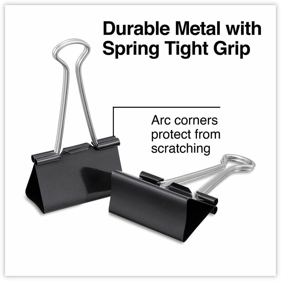 Universal Binder Clips with Storage Tub, Large, Black/Silver, 12/Pack - Large - 2" Width - 1" Size Capacity - Black, Silver - Metal, Steel Wire - 12 / Pack