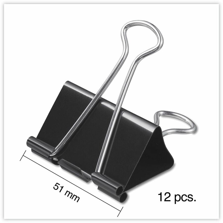 Universal Binder Clips with Storage Tub, Large, Black/Silver, 12/Pack - Large - 2" Width - 1" Size Capacity - Black, Silver - Metal, Steel Wire - 12 / Pack