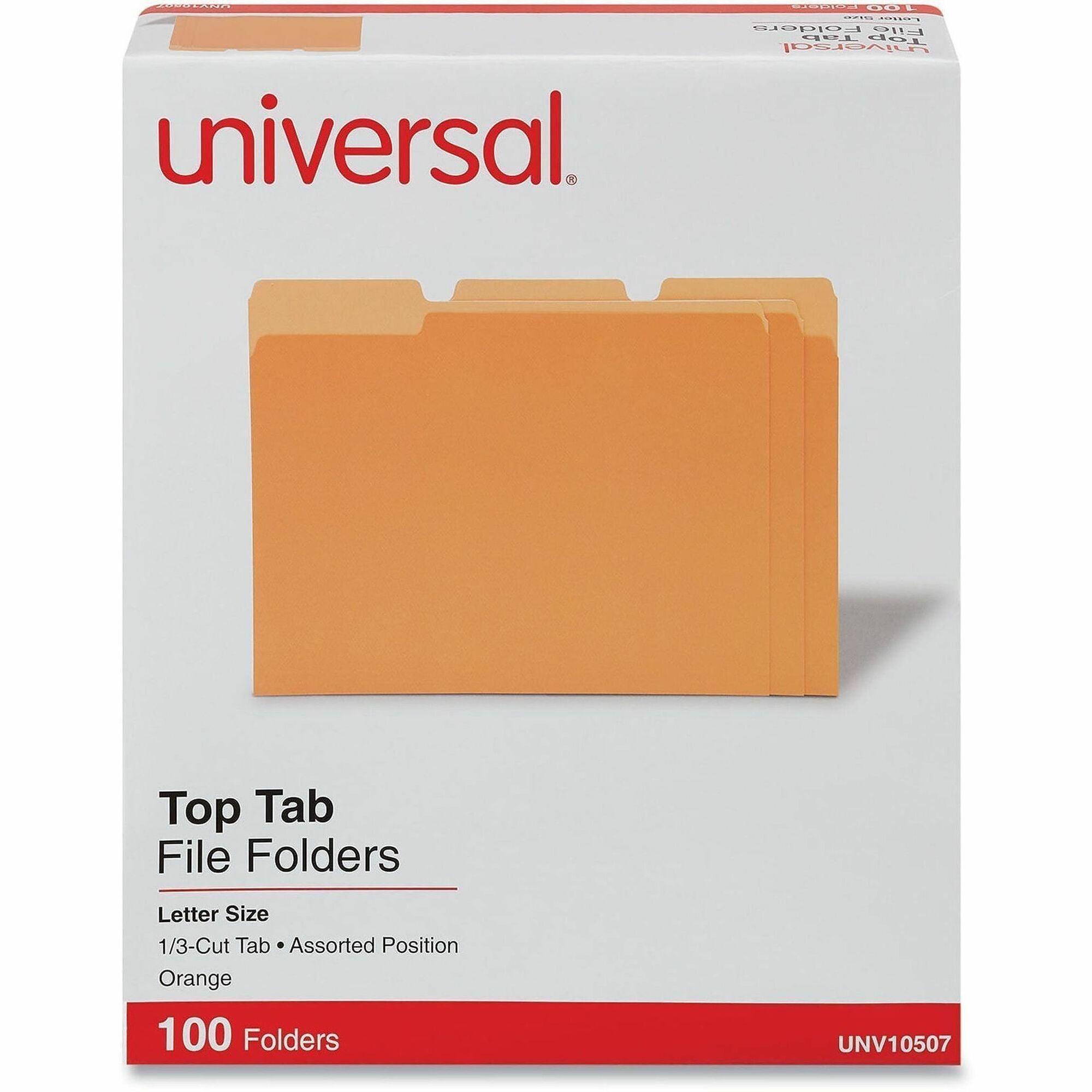 Universal 1/3 Tab Cut Letter Top Tab File Folder - 8 1/2" x 11" - Assorted Tab Position - 11 pt. - Stock - 100 Box