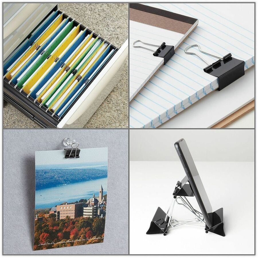 Universal Binder Clip - Assorted Sizes - 0.38" , 0.63" Size Capacity - Black, Silver - Metal, Steel Wire - 60 / Pack