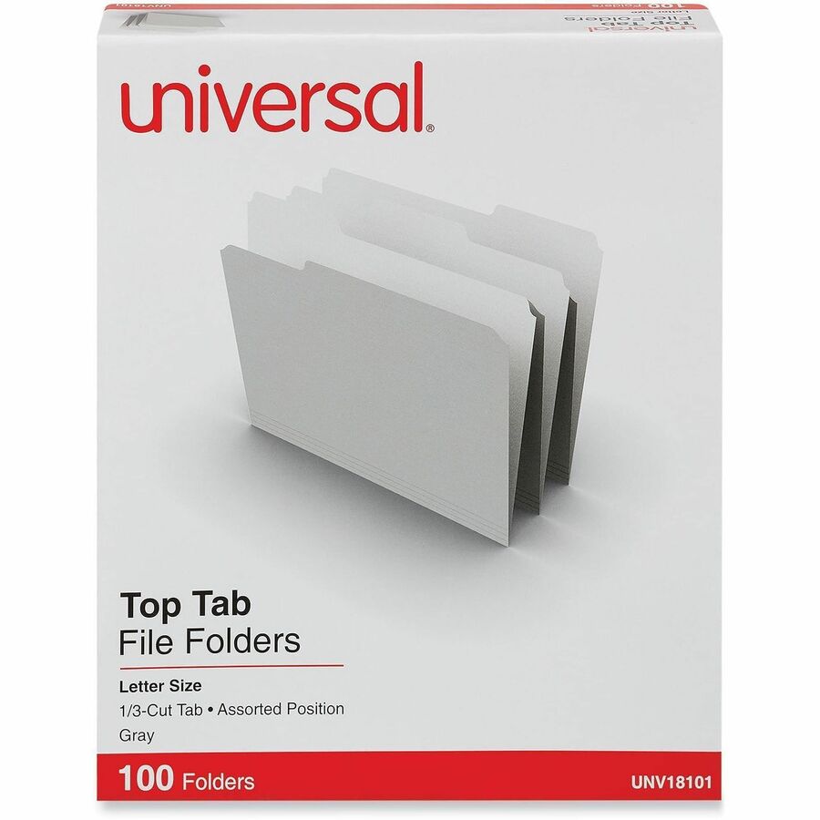 Universal 1/3 Tab Cut Letter Top Tab File Folder - 8 1/2" x 11" - 3/4" Expansion - Assorted Tab Position - 11 pt. - Paper Stock - 100 Box