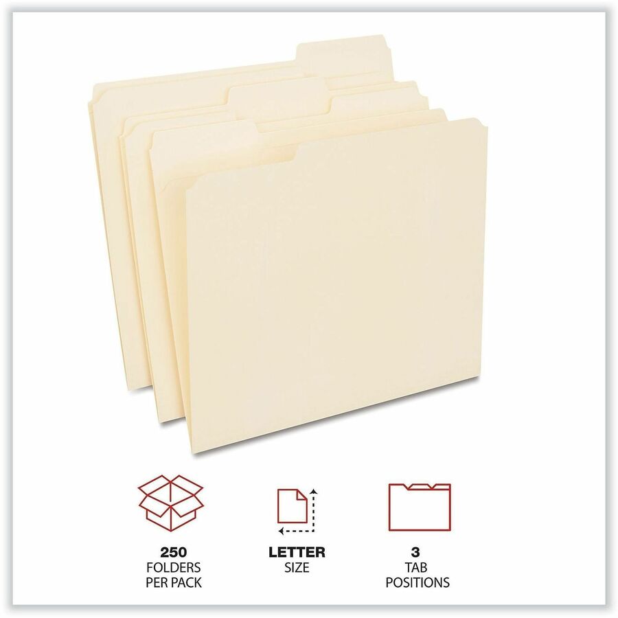 Universal 1/3 Tab Cut Letter Top Tab File Folder - 8 1/2" x 11" - 3/4" Expansion - Assorted Tab Position - 11 pt. - Paper Stock - 250 Carton