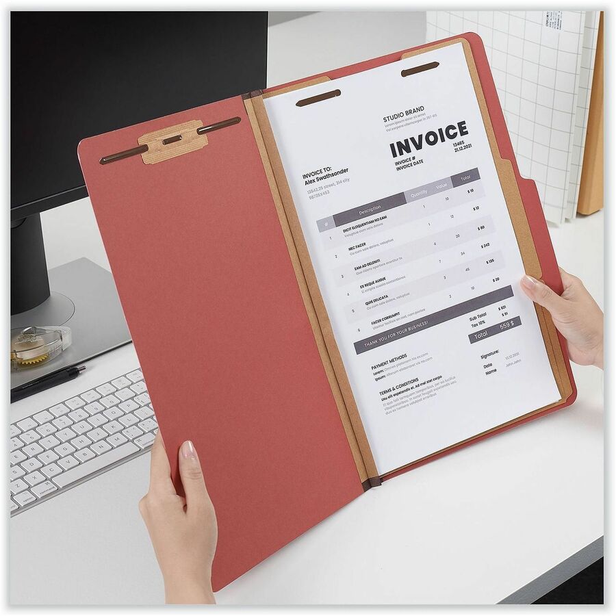 Universal 2/5 Tab Cut Legal Classification Folder - 8 1/2" x 14" - 2 1/2" Expansion - 6 Fastener(s) - 2" Fastener Capacity - Top Tab Location - Right of Center Tab Position - 2 Divider(s) - Brick Red - 20 Box