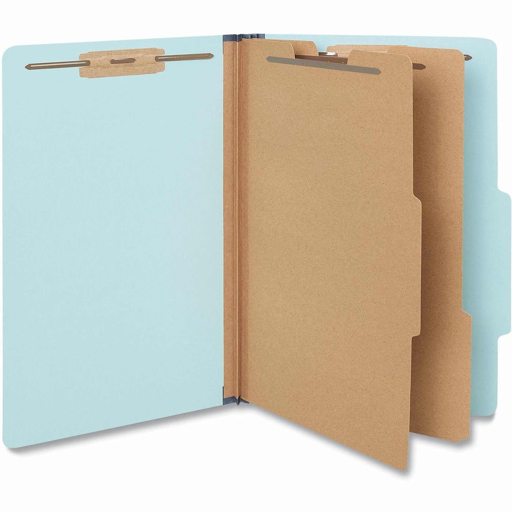 Universal 2/5 Tab Cut Legal Classification Folder - 8 1/2" x 14" - 2 1/2" Expansion - 6 Fastener(s) - 2" Fastener Capacity - Top Tab Location - Right of Center Tab Position - 2 Divider(s) - Light Blue - 20 Box