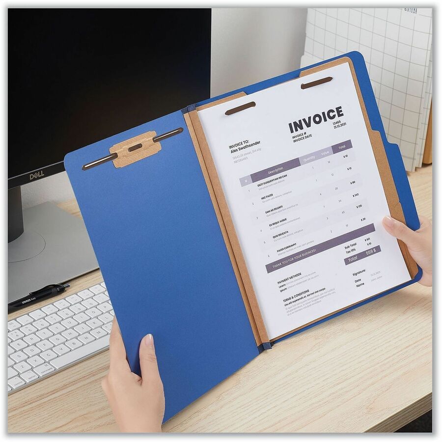 Universal 2/5 Tab Cut Letter Classification Folder - 8 1/2" x 11" - 2 1/2" Expansion - 6 Fastener(s) - 2" Fastener Capacity - Top Tab Location - Assorted Tab Position - 2 Divider(s) - Blue - 10 Box